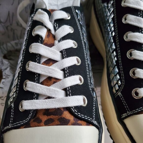 Wild Pair NWT Rocker Studded Thick Sole Sneakers Leopard In Black Canvas 9.5 - Picture 7 of 16